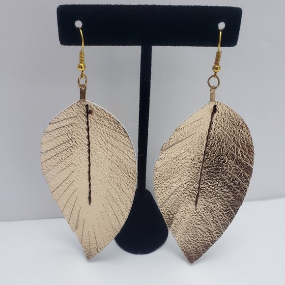 Jewelry - NEW Rose Gold Leaf Earrings, Fish Hook